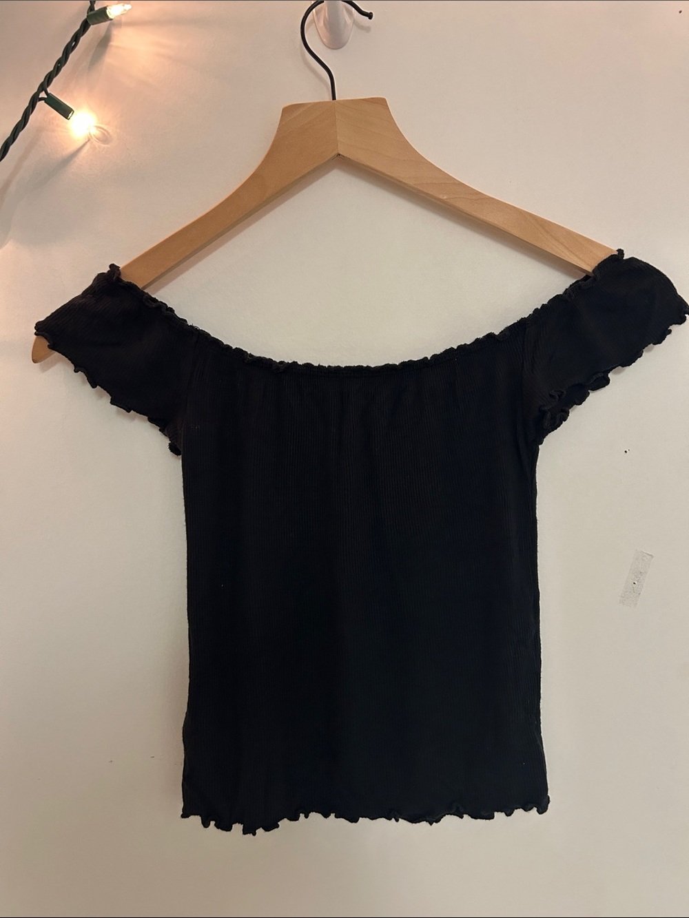 Off-Shoulder Black Ribbed Women’s Top